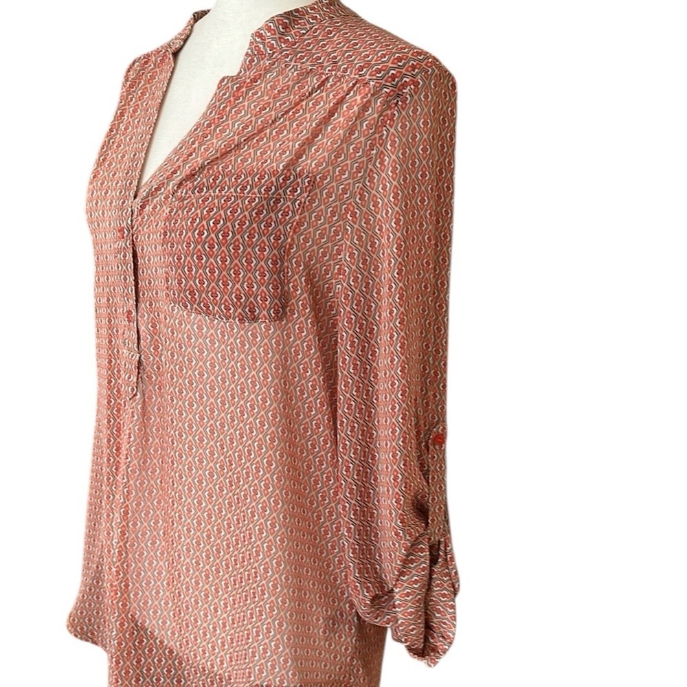 Pleione Geometric Red and White Blouse Size Large - Picture 3 of 8